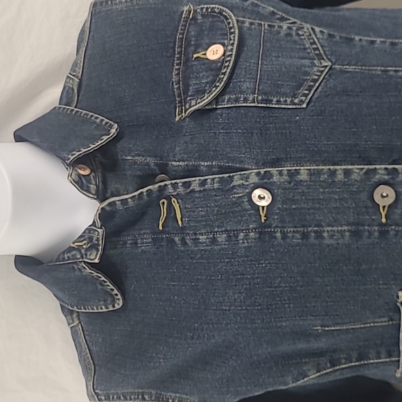 Denim Chore Jacket Workwear Utility Dark Wash Jean Coat Large Pockets Heritage - Picture 4 of 11